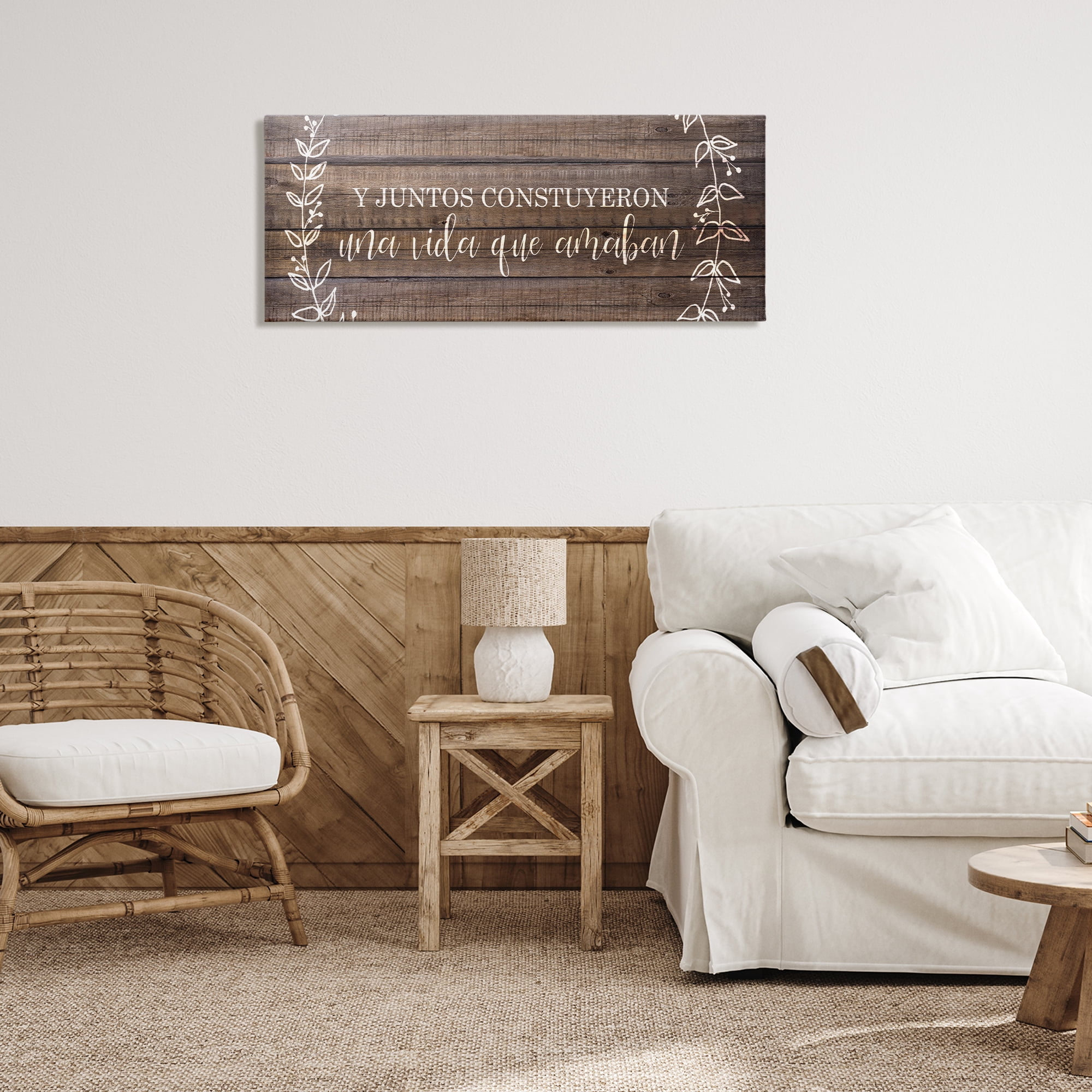 Stupell Industries Una Vida Construida en Amor Inspirational Quotes & Sayings Painting Wrapped Canvas Art Print Wall Art, 40 x 17