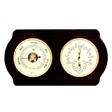Barometer and Thermometer with Hygrometer on Ash Wood with Brass Bezel. Wall Mounts Vertically or Horizontally.