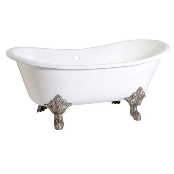 Traditional 67 in. Cast Iron Double Slipper Clawfoot Tub with Feet No Drillings - White & Polished Chrome