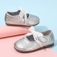 thumbnail image 4 of Toddler Girls Dress Shoes Mary Jane Flats School Uniform Oxfords Wedding Party Bow Flower Shoes Comfort Loafers Silver 28, 4 of 5