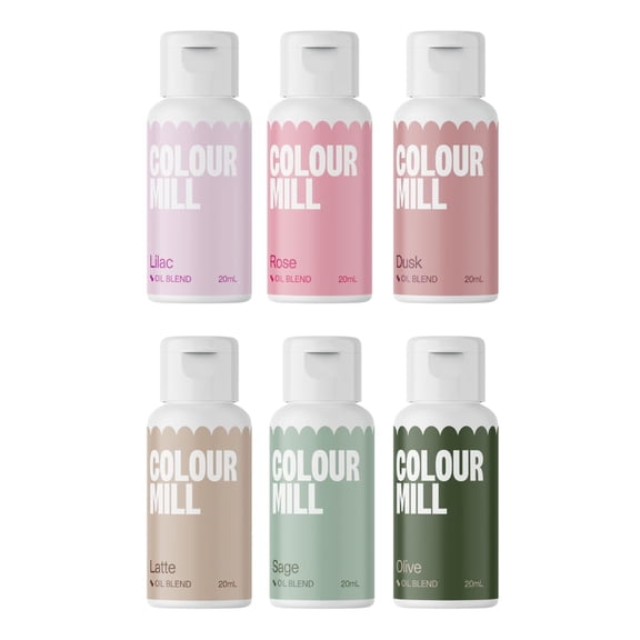 Colour Mill Botanical-Pack Oil-Based BDF32 Food Coloring, 20 Milliliters Each of 6 Colors: Dusk, Latte, Lilac, Olive, Rose & Sage, 120 grams