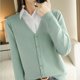 thumbnail image 1 of YSZWDBLX-cárdigans de una sola botonadura para mujer, suéter de punto liso con cuello en V, cárdigans blancos ajustados para mujer, ropa de abrigo informal, 1 of 5