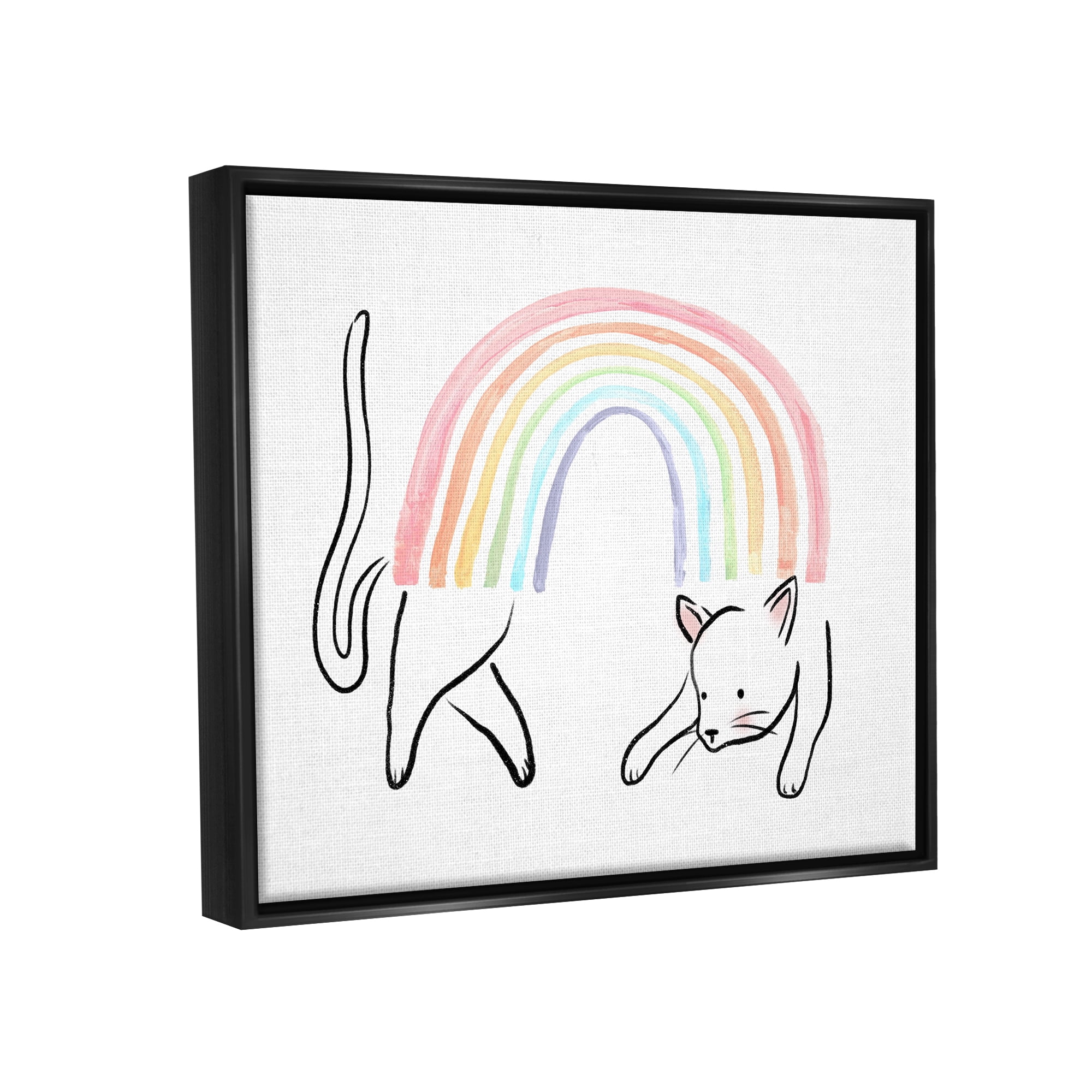 Stupell Industries Cat Rainbow Fun Pet Animal Animals & Insects Painting Black Floater Framed Art Print Wall Art