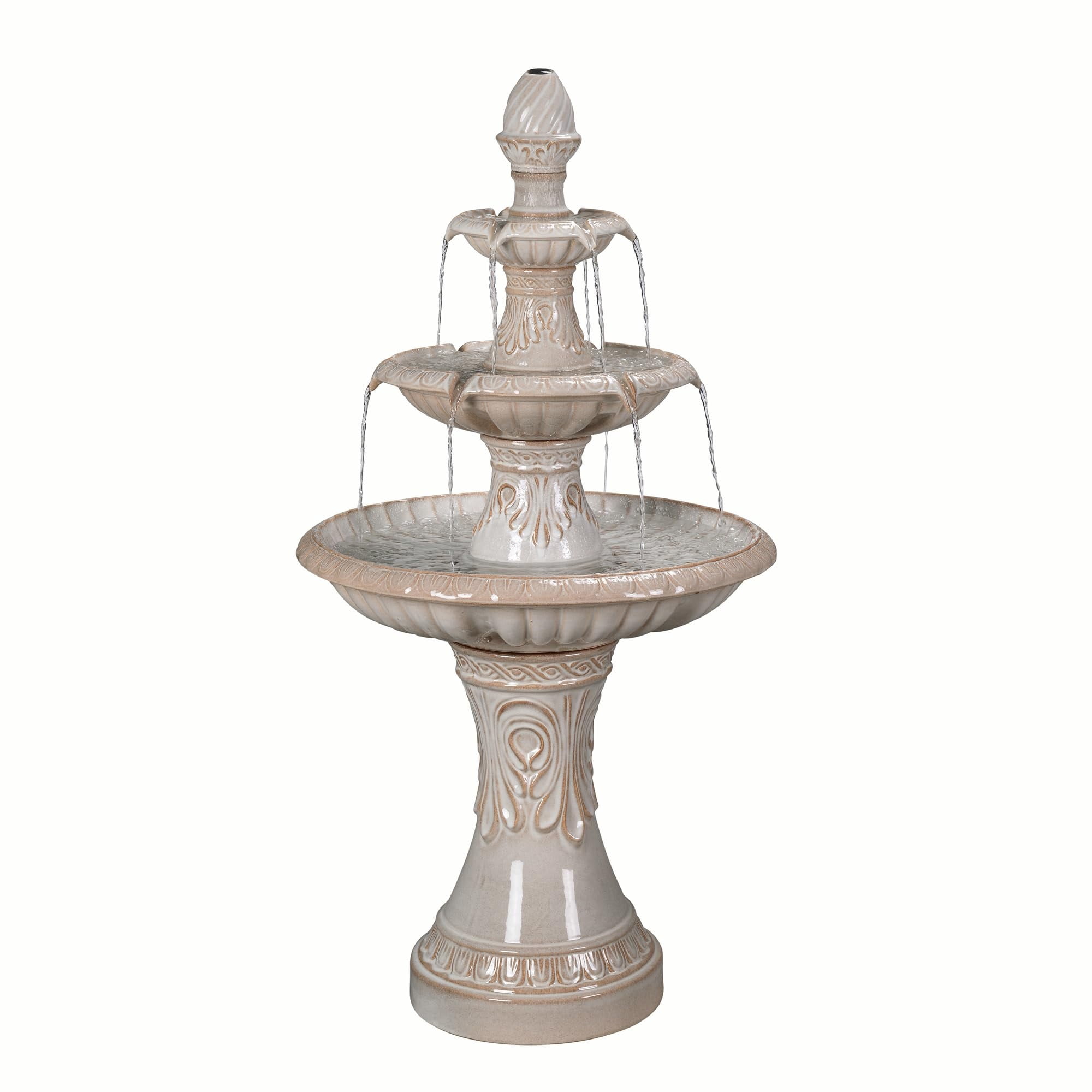 Hi-Line Gifts 3-Tier Ceramic Outdoor Garden Fountain - 46.5" - Cream