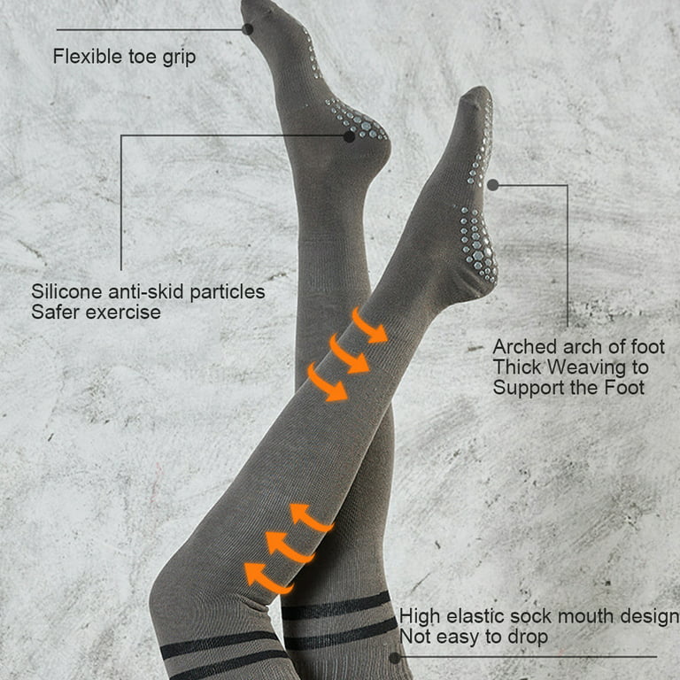 Knee High Toeless Long Non-Slip Grip Socks - Anti Skid Yoga, Barre