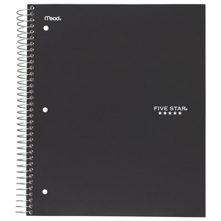 Five Star Wirebound Notebook, 1 Subject, College Ruled, Black