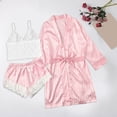 thumbnail image 2 of Glisme Silk Pajamas For Women Set Set Floral Lace Sleepwear Camisole Top Shorts And Robe 3Pcs Pjs Relaxed Pink Home Clothes, 2 of 4