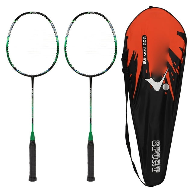 2 Pcs Carbon Fiber Badminton Rackets Ultra Light Adult for Training Competition Recreation Green