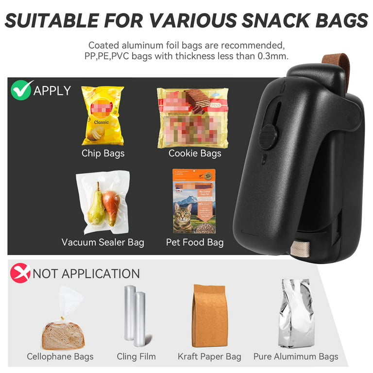 Ezco Bag Sealer Mini, Handheld Bag Heat Vacuum Sealer, 2 in 1 Heat Sealer & Cutter Portable Bag Resealer Machine Food Saver for Plastic Bags Storage