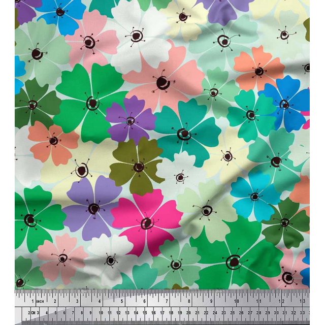 Soimoi polyester Crepe Fabric Artistic Flower Print Fabric by Yard 52 Inch Wide