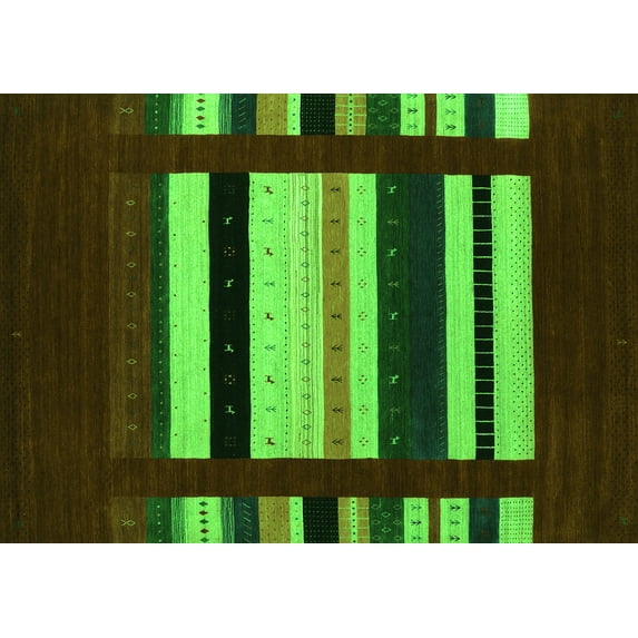 Ahgly Company Indoor Rectangle Abstract Green Contemporary Area Rugs, 5' x 7'