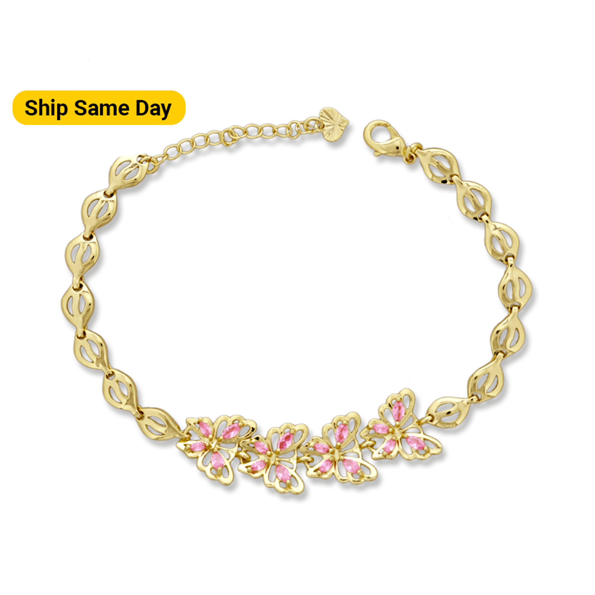 Gold Color CZ Anklet Bracelet for Women, 6"+2" inch Adjustable Size in Brass Metal