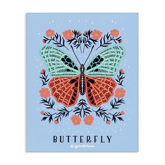Stupell Industries Bohemian Butterfly Symmetry on Blue Canvas Art, 16 x 20, by Indira Prieto | IndySign
