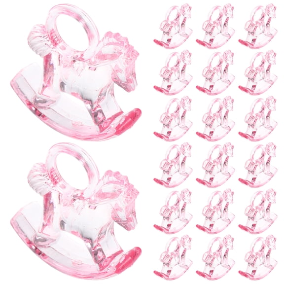 Raindrops Pink Acrylic Baby Shower Decorations Mini Rocking Horse Table Centerpiece for Celebrations Size 48pcs