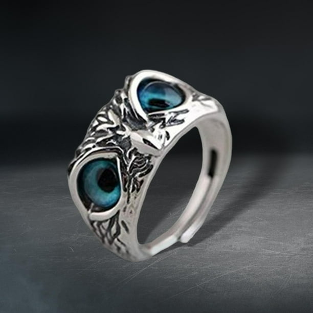 Anillo de búho de ojo de demonio Fernando Anillo de declaración Azul