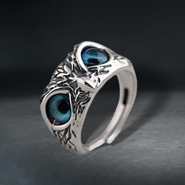 Anillo de búho de ojo de demonio Fernando Anillo de declaración Azul