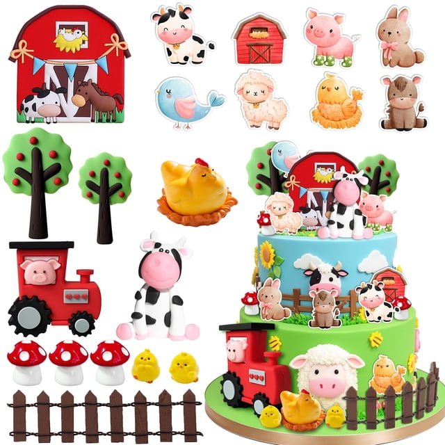Decoraciones para tartas con temática de Sunshuang Farm, 20 unidades, para baby shower