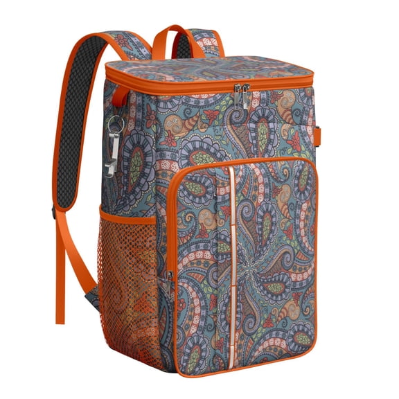 Boho Chic Insulated Cooler Backpack - 20L Vintage Paisley Pattern Soft Cooler Bag, Leakproof Lunch Backpack for Camping, Beach & Picnic, Holds 26 Cans