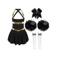 thumbnail image 2 of iEFiEL 4Pcs Kids Girls Cheerleading Uniform Dress with Pom Poms Stocking Hair Tie Set B White&Black 14, 2 of 7