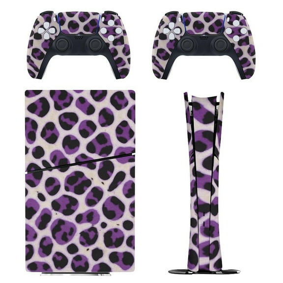 Leopard Purple Black Spots Console Skin Bundle for PS5 Pro Slim Disc & Digital / PS4 – Full Wrap Dual Controller Flair