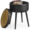 thumbnail image 1 of VASAGLE EKHO Collection - Pouf de Rangement, Tabouret de Coiffeuse, Cuir Synthétique avec Surpiqûres, Style Mi-Siècle Moderne, Siège de Rangement Rond avec Pattes en Acier, Charge 330 lb, Noir Encre, 1 of 7