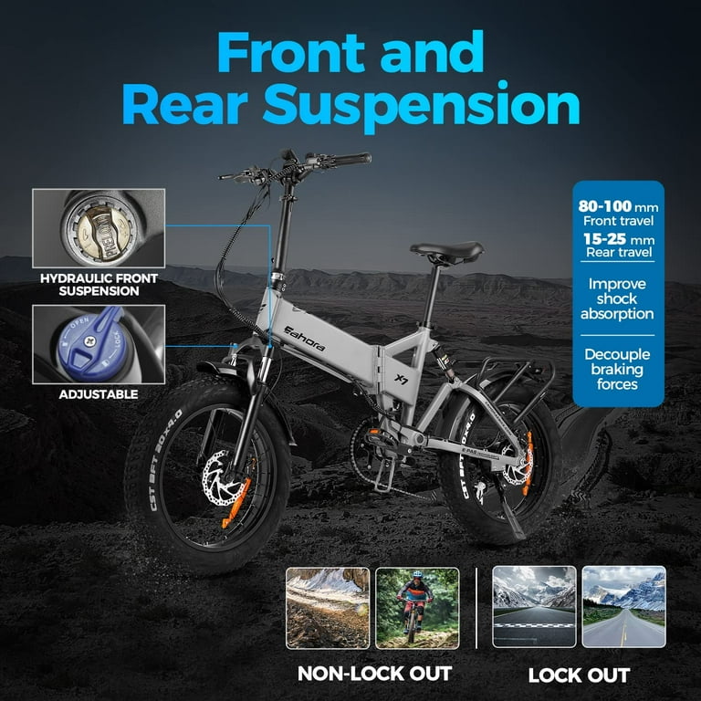 Eahora X7Plus 750W 15AH Folding Electric Bike for Adults Full Suspension 8 Speed Gears Folding Electric Bicycles