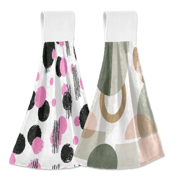 IAUYY Kitchen Hanging Towels Set of 2 100% Polyester Absorbent, Super Soft Hand Towels with Hanging Loops for Bathroom Kitchen Black Beige Abstract