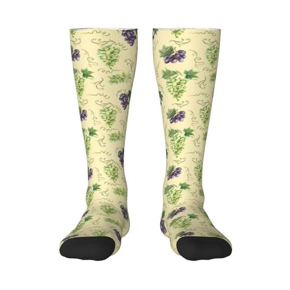 Hirioo Green And Purple Grapes for Adult Stockings Breathable Sock Non-Pilling,Contrasting Color Design