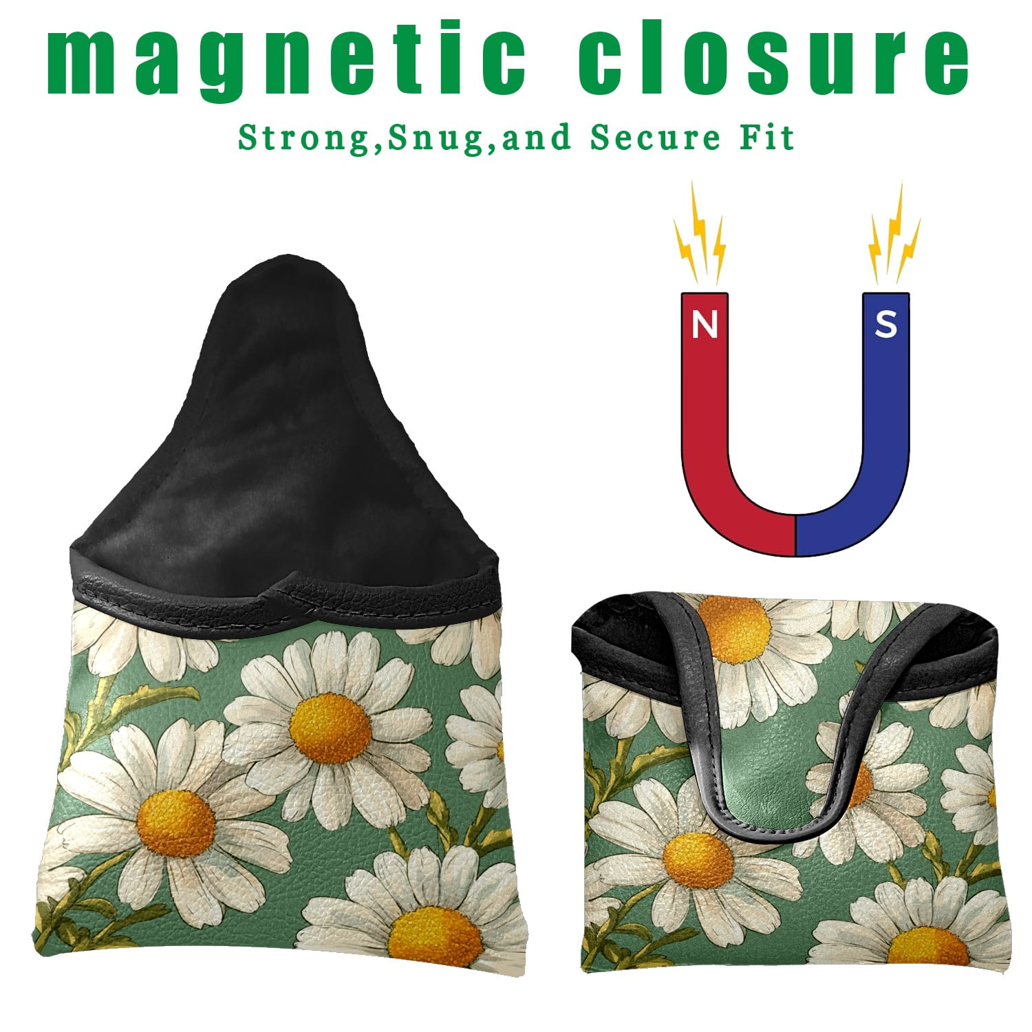 Golf Mallet Putter Cover Premium Leather Waterproof Golf Putter Head Cover with Magnetic Closure Daisy
