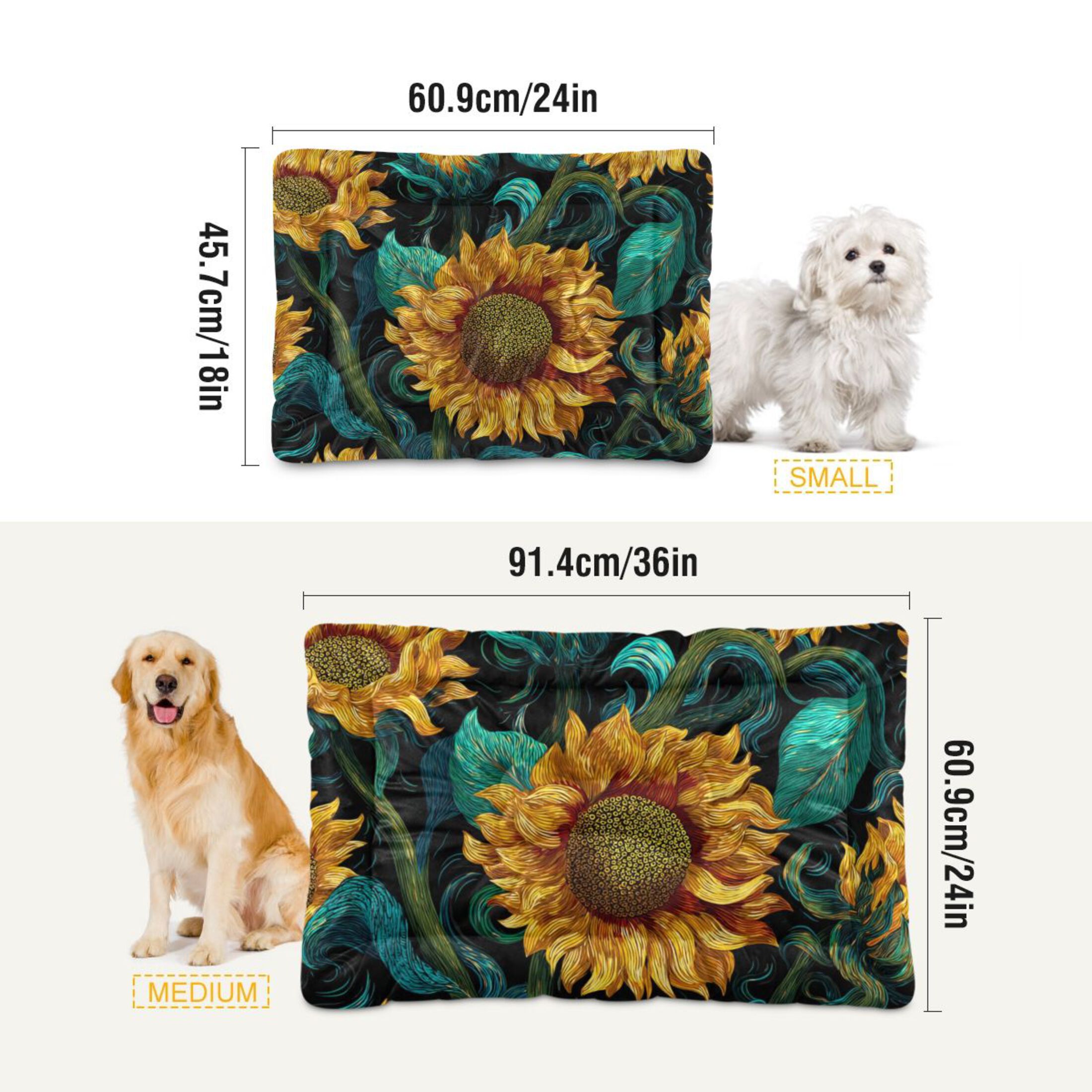 Cozy Mat Pet Bed Indoor Outdoor Warm Soft For Cat Dog Puppy(S/M) Sunflower