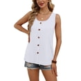 thumbnail image 4 of Ronuti Tank Tops for Women Summer Tops Trendy Dressy Casual Spring Vacation Outfits Crewneck Button Down Sleeveless Shirts White Shirts, 4 of 8