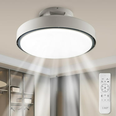Ceiling Fan with Dimmer, 19.8 in Flush Mount Turbo Fan Light, 3 Colors 3000K-6000K, Bladeless Bedroom Ceiling Light, White Grey
