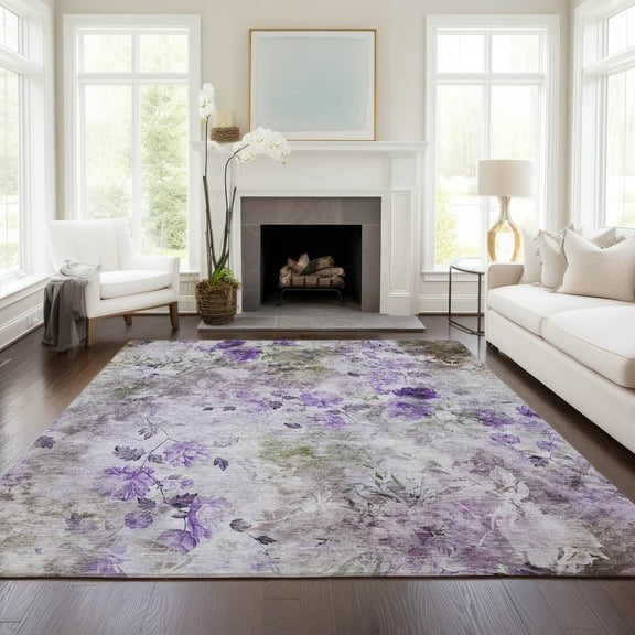 Addison Rugs Chantille Indoor/Outdoor Transitional Floral Purple Washable Rectangle Rug, 8' x 10'