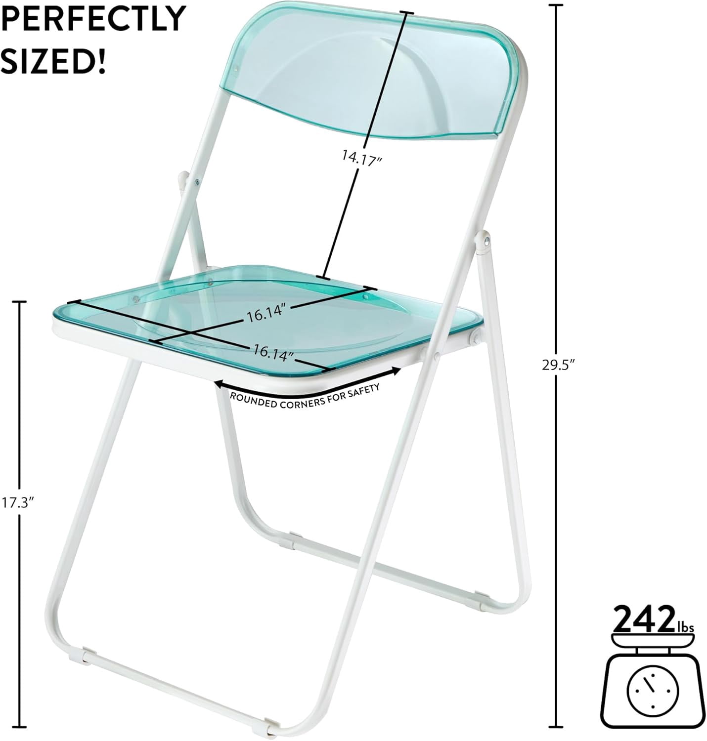 Urban Shop Transparent Acrylic Modern Folding Chair with Chrome Frame, Mint