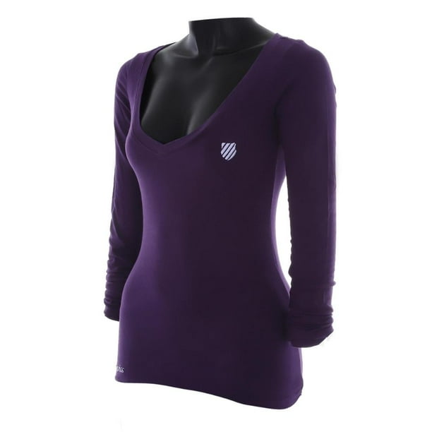 Playera Para Mujer K-SWISS Cuello V Manga Larga Morado Talla M