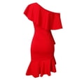 thumbnail image 4 of Gibobby Vestidos de noche cortos The Ruffles Elegant Off Cocktail Midi Vestido con cremallera para mujer Back Sholder Vestidos de cóctel para mujer(Rojo,XL), 4 of 5
