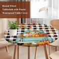 thumbnail image 4 of Thanksgiving Round Tablecloth, Fitted Table Cover with Elastic for 45"-54" Round Tables, Maple Leaf Pumpkin Black White Plaid Table Cloth Outdoor Indoor Dinning Party Waterproof Tablecloths, 4 of 7