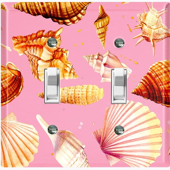 Metal Light Switch Wall Plate Outlet Cover (Colorful Sea Shells Pattern Pink - Double Toggle)
