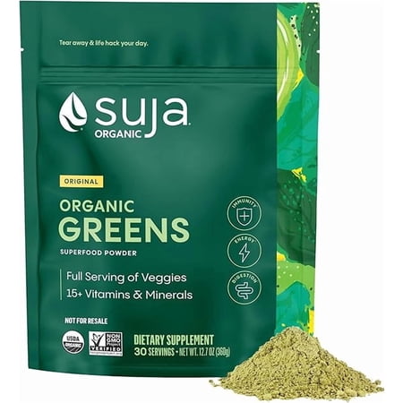Suja Organic Greens Powder Probiotic Blend, Spirulina, Daily Superfood juice Drink or Smoothie Mix for Immune Support, Digestion, & Energy, Vegan, Gluten Free, Non GMO, 30 Servings