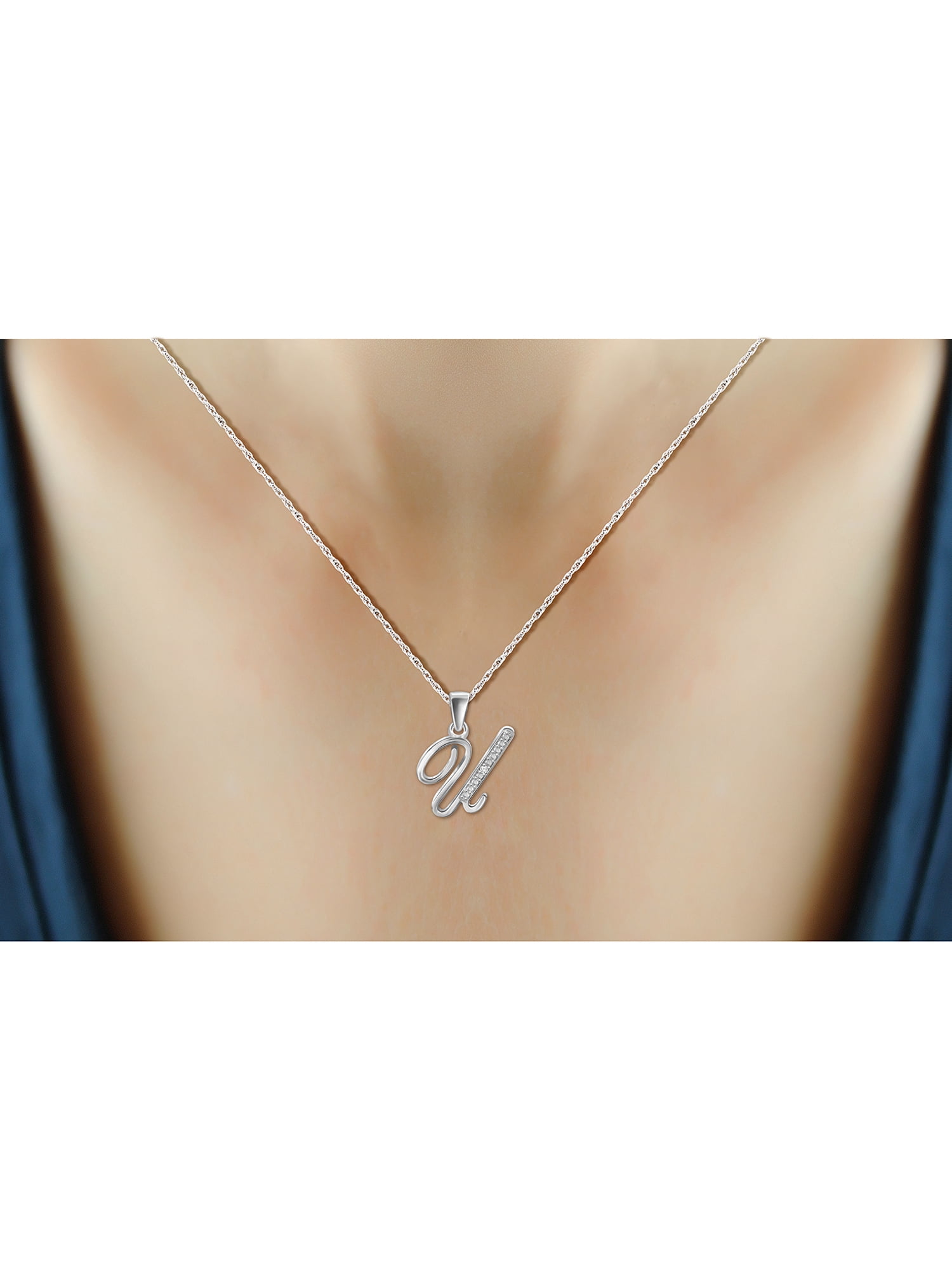 JewelersClub Accent White Diamond Initial Letter Pendant Necklace for Women | Customizable .925 Sterling Silver U Alphabet Monogram Necklaces for Girls | Personalized Jewelry Gift for Her