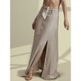 thumbnail image 3 of Women's Light Grey Maxi Skirt Elegant High Waisted Side Slit Irregular Bohemian Maxi Skirt, 3 of 4