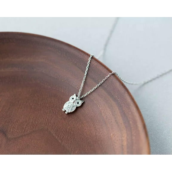 QQTDFG Cute Owl 925 Sterling Silver Bird CZ Pendant Necklace A2176-default