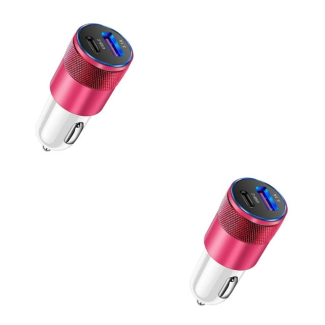 Scienceny Adaptador de carga para automóvil USB PD Reemplazo 3.1A Carga rápida Teléfono antiflamante Tableta Toma de corriente Accesorios Rosa blanca 2piezas
