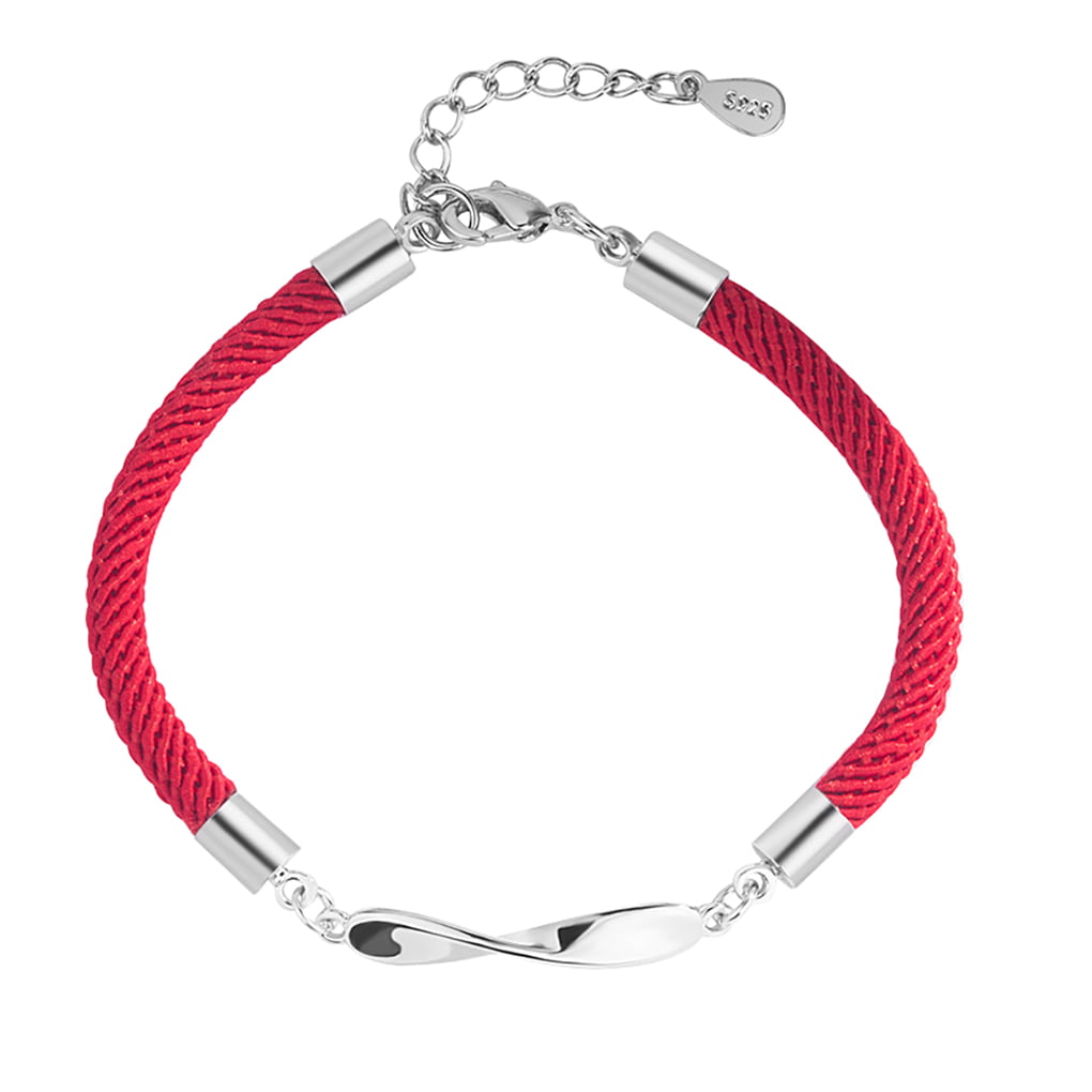 Solid 925 Sterling Silver Friendship Bracelet RED BLACK Adjustable 