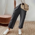 thumbnail image 4 of KHONTS Women's Linen Pants with Cargo Pockets Straight Wide Leg Summer Pants Elastic High Waist Casual Trousers GY2 S, 4 of 7