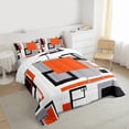 thumbnail image 3 of Erosebridal Black White Grey Orange Comforter Set Queen Geometric Square Comforter Adults Geometry Striped Bedding Set Modern Abstract Lines Grids Quilted Duvet 2 Pillow Cases Room Decor, 3 of 7