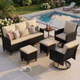 thumbnail image 5 of UDPATIO Outdoor Conversation Set,6 Pieces Patio Furniture Set, All-Weather Wicker Rattan Outdoor Sectional Sofa Set with Ottoman and Swivel Chairs for Poolside, Backyard，Black Wicker Beige Cushions, 5 of 10