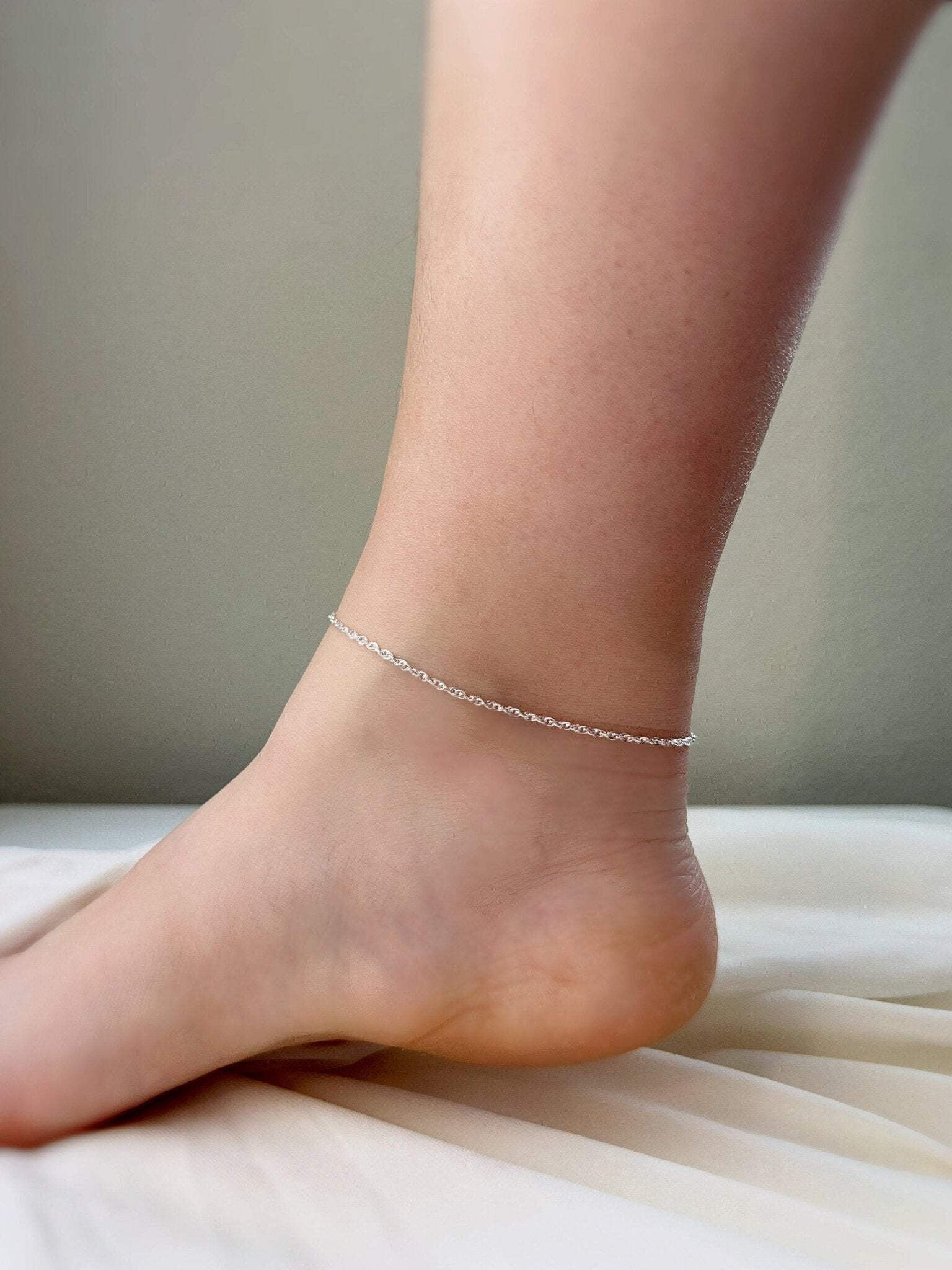 Freshwater Pearl Anklet with Dainty S925 Sterling Silver Chain, Wedding Anklet Gift