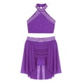 thumbnail image 3 of Fldy 2Pcs Kids Girls Crop Top with Irregular Skirts Lyrical Dress Ballet Dance Costume Ice Skating Dress Purple 10, 3 of 5