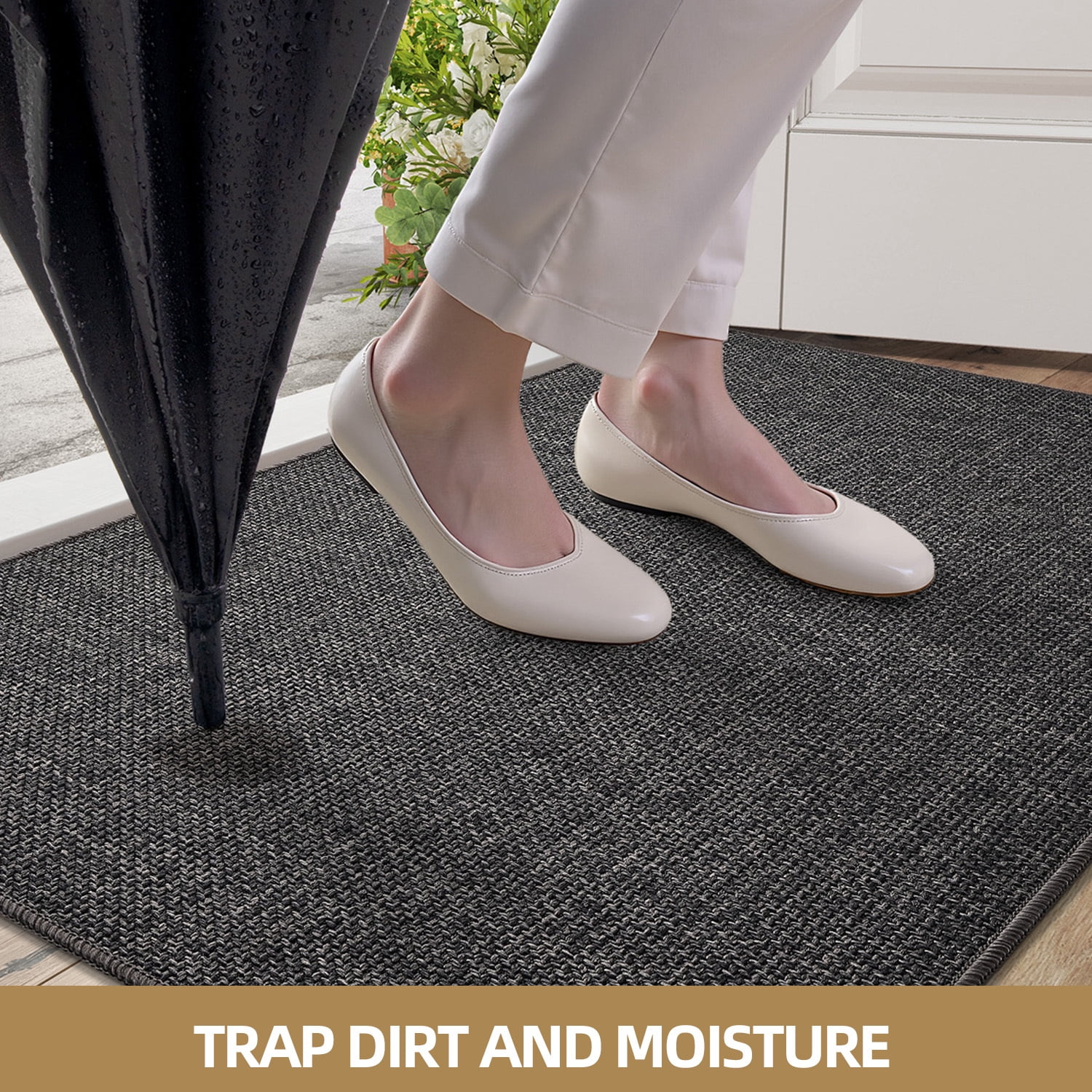 PABUBE Thin Indoor Doormat, Durable Dirt Trapper Entry Rug for Inside House, Non Slip Doormat Indoor Entrance, Low Profile Welcome Mat for Inside, Dark Gray, 24" x 36"